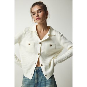 Happiness İstanbul Women's Ecru Knitwear Cardigan with Metal Buttons