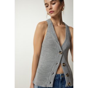 Happiness İstanbul Women's Gray Halterneck Buttons Knitwear Vest