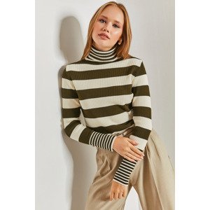 Bianco Lucci Women's Turtleneck Striped Knitwear Sweater