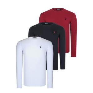 TRIPLE SET T8588 DEWBERRY ROUND NECK MEN'S SWEATSHIRT-BLACK-WHITE-BURGUNDY