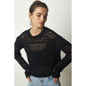 Happiness İstanbul Women's Black Openwork Knitwear Sweater