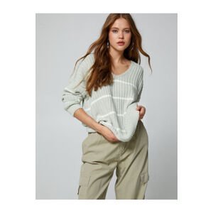 Koton V-Neck Knitwear Sweater Long Sleeve Off Shoulder Ribbed