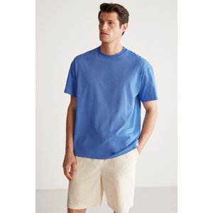 GRIMELANGE Rudy Men's Slim Fit 100% Cotton Medium Thickness Blue T-shirt