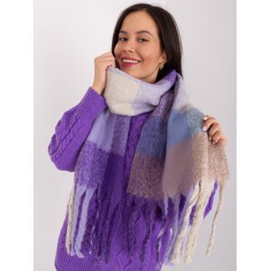 Fialový a béžový dlouhý kostkovaný zimní šátek