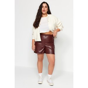 Trendyol Curve Burgundy Faux Leather Shorts