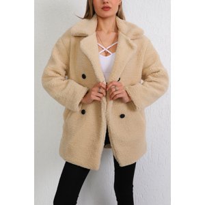BİKELİFE Women's Beige Oversize Plush Coat