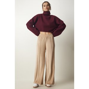 Happiness İstanbul Women's Cream Palazzo Velvet Trousers