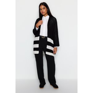 Trendyol Black Color Block Openwork/Perforated Fine Knit Cardigan