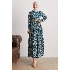 InStyle Else Stone Pattern Dress With Straw Belt - Petrol Green