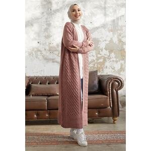 InStyle Jolie Knitted Patterned Knitwear Long Cardigan - Dried Rose
