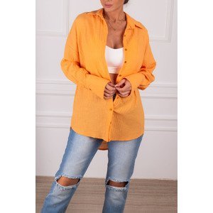 armonika Women's Mustard Oversize Textured Linen Look Wide Cuff Shirt