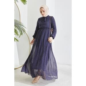 InStyle Ramona Crispy Pattern Pleated Chiffon Hijab Dress - Navy Blue