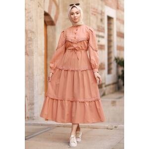InStyle Women's Pink Guipure Detail Balloon Sleeve Dress
