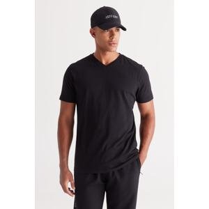 AC&Co / Altınyıldız Classics Men's Black 100% Cotton Slim Fit Narrow Cut V-Neck Short Sleeve T-Shirt