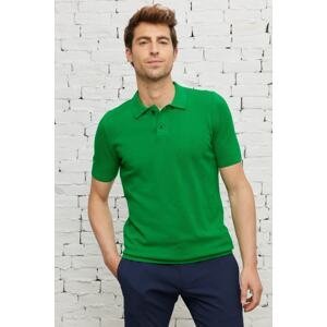 AC&Co / Altınyıldız Classics Men's Green Standard Fit Regular Cut Polo Neck 100% Cotton Patterned Short Sleeve Knitwear T-Shirt.