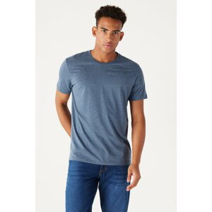 AC&Co / Altınyıldız Classics Men's Indigo Melange Cotton Slim Fit Narrow Cut Crew Neck Short Sleeve T-Shirt