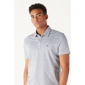 AC&Co / Altınyıldız Classics Men's Navy Blue-White Easily Ironable Slim Fit Slim Fit Polo Neck Short Sleeved Jacquard T-Shirt.