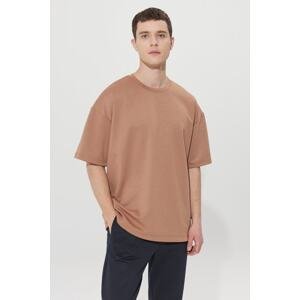 AC&Co / Altınyıldız Classics Men's Mink Oversize Loose Cut Crew Neck Short Sleeve Sweatshirt T-Shirt