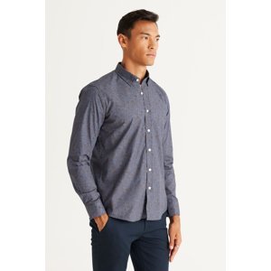 AC&Co / Altınyıldız Classics Men's Navy Blue-Brown Slim Fit Slim Fit Hidden Button Collar Patterned Shirt
