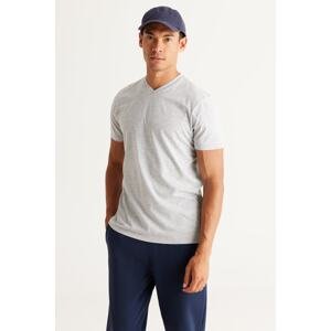 AC&Co / Altınyıldız Classics Men's Gray Melange Cotton Slim Fit Slim Fit V-Neck T-Shirt