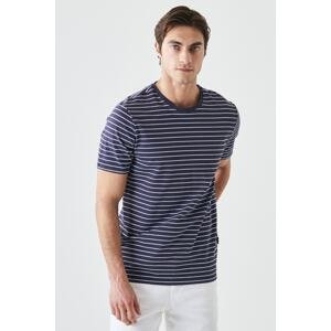 AC&Co / Altınyıldız Classics Men's Navy Blue-white Slim Fit Slim Fit Crew Neck Striped Pique T-Shirt