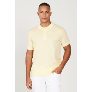 AC&Co / Altınyıldız Classics Men's Shrink-Resistant Cotton Fabric Slim Fit Narrow Cut Yellow-White Non-Roll Polo Collar T-Shirt
