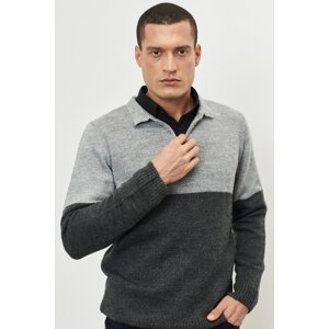 AC&Co / Altınyıldız Classics Men's Grey-anthracite Standard Fit Regular Cut Polo Neck Raised Soft Textured Knitwear Sweater