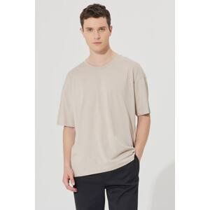 AC&Co / Altınyıldız Classics Men's Beige Oversize Loose Cut Crew Neck 100% Cotton T-Shirt