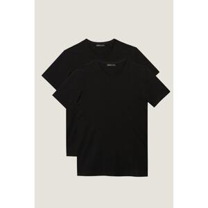 ALTINYILDIZ CLASSICS Men's Black Slim Fit Slim Fit V-Neck 100% Cotton T-Shirts of 2 Pack.