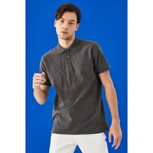ALTINYILDIZ CLASSICS Men's Anthracite 100% Cotton Roll-Up Collar Slim Fit Slim Fit Polo Neck Short Sleeved T-Shirt.