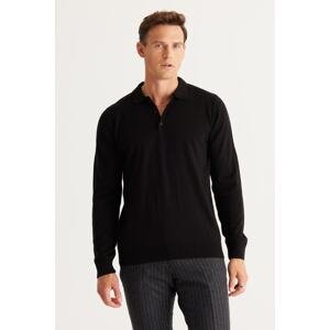 ALTINYILDIZ CLASSICS Men's Black Anti-Pilling Anti-Pilling Fabric Standard Fit Normal Cut Polo Collar Knitwear Sweater.