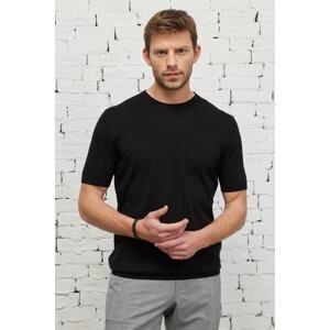 ALTINYILDIZ CLASSICS Men's Black Standard Fit Regular Fit Crew Neck 100% Cotton Short Sleeve Knitwear T-Shirt