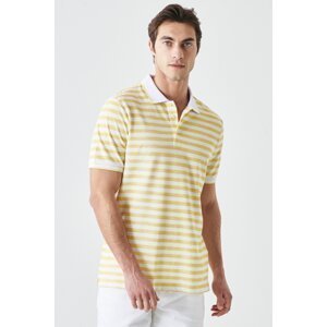 ALTINYILDIZ CLASSICS Men's White Yellow Slim Fit Slim Fit Polo Neck Striped Casual T-Shirt.