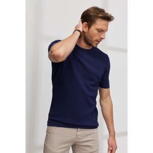 ALTINYILDIZ CLASSICS Men's Navy Blue Standard Fit Normal Cut Crew Neck Short Sleeves Knitwear T-Shirt.