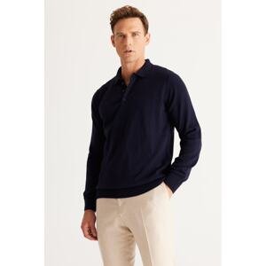ALTINYILDIZ CLASSICS Men's Navy Blue Anti-Pilling Anti Pilling Fabric Standard Fit Normal Cut Polo Collar Knitwear Sweater.