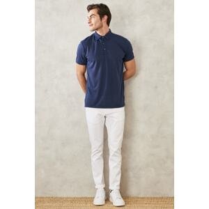 ALTINYILDIZ CLASSICS Men's Navy Blue Slim Fit Slim Fit Polo Neck Plain Casual T-Shirt