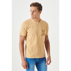 ALTINYILDIZ CLASSICS Men's Beige Slim Fit Slim Fit Crew Neck 100% Cotton Printed T-Shirt