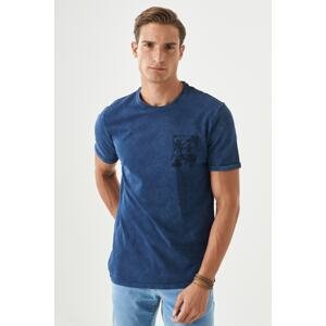 ALTINYILDIZ CLASSICS Men's Navy Blue Slim Fit Crew Neck 100% Cotton Printed T-Shirt