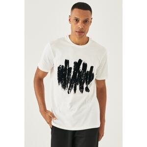 ALTINYILDIZ CLASSICS Men's Ecru Slim Fit Slim Fit 100% Cotton Crew Neck Printed T-Shirt