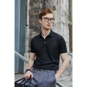 ALTINYILDIZ CLASSICS Men's Black Slim Fit Slim Fit Polo Neck Plain Casual T-Shirt