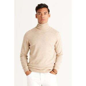ALTINYILDIZ CLASSICS Men's Beige Standard Fit Normal Cut Anti-Pilling Full Turtleneck Knitwear Sweater