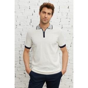 ALTINYILDIZ CLASSICS Men's Ecru Standard Fit Regular Cut Polo Neck 100% Cotton Short Sleeves Knitwear T-Shirt.