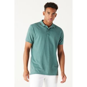 ALTINYILDIZ CLASSICS Men's Green Slim Fit Slim Fit Polo Neck Short Sleeve Cotton T-Shirt.
