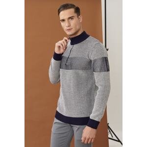 ALTINYILDIZ CLASSICS Men's Navy Blue-white Standard Fit Normal Cut High Bato Neck 100% Cotton Knitwear Sweater