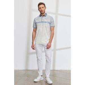 ALTINYILDIZ CLASSICS Men's Navy blue-white Comfort Fit Relaxed Cut Polo Neck Pocket Jacquard T-Shirt