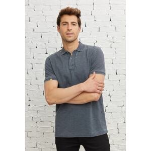 ALTINYILDIZ CLASSICS Men's Anthracite Slim Fit Slim Fit Cotton Embroidery Detailed Polo Collar T-Shirt