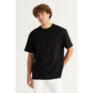 ALTINYILDIZ CLASSICS Men's Black Comfort Fit Relaxed Cut Crew Neck Cotton T-Shirt