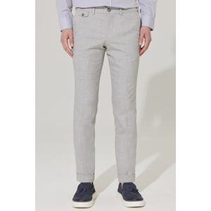 ALTINYILDIZ CLASSICS Men's Gray Slim Fit Slim Fit Side Pocket Plaid Patterned Elastic Waist Flexible Trousers