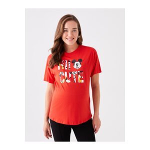 LC Waikiki Crew Neck Mickey Mouse Printed Short Sleeve Maternity T-Shirt