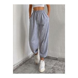 armonika Women's Gray Pocket Sweatpants with Elastic Waist and Legs